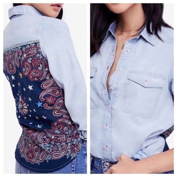 Free People Bandana Bandit Button Down NWT - Picture 3 of 7